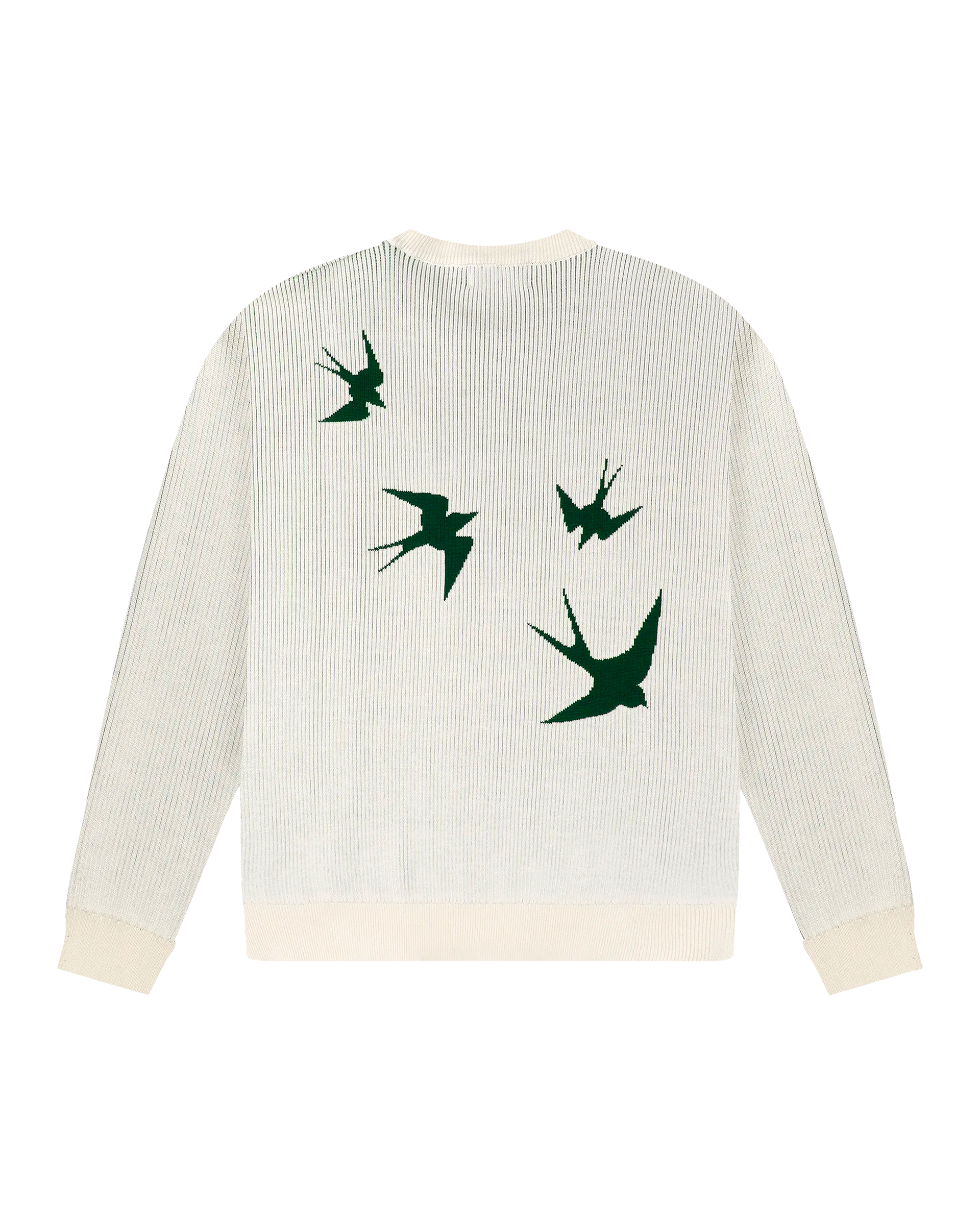 Back view of double knit crewneck with Lisa swallow design inspired by Lisbon