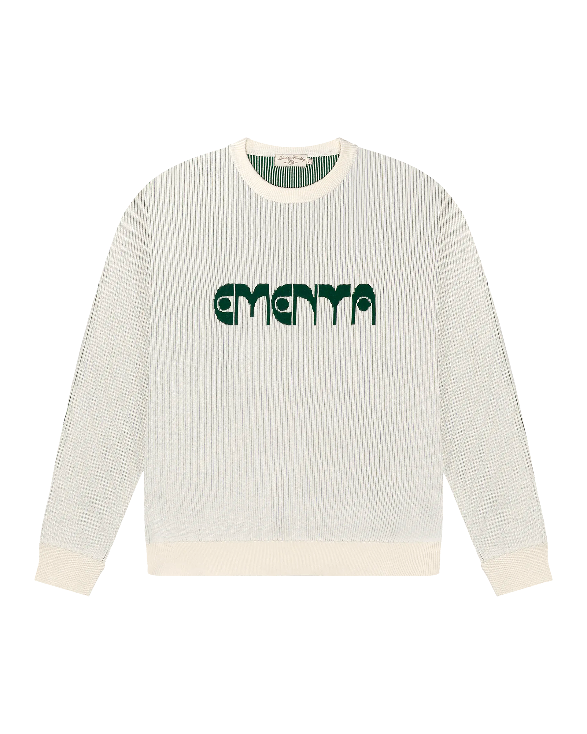 Double knit crewneck in off white with evergreen logo detail