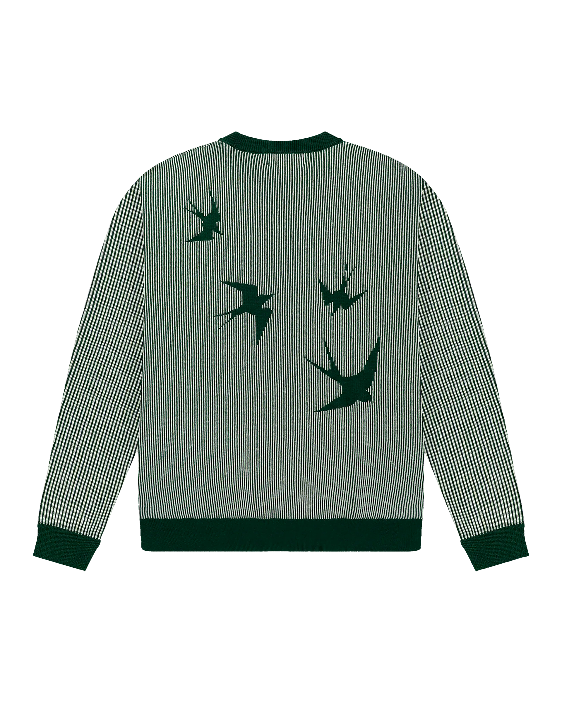 Back view of double knit crewneck with Lisa swallow graphic