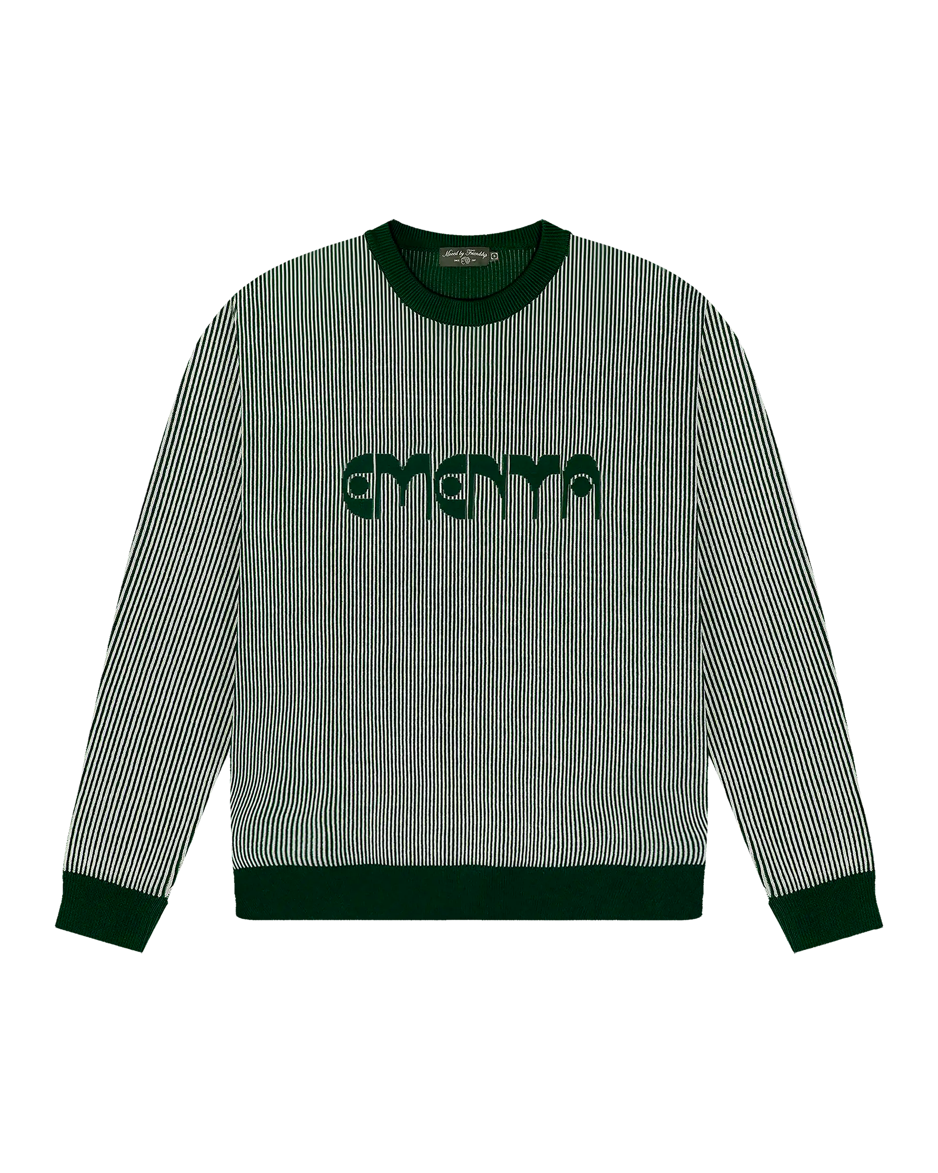 Double knit crewneck sweater in off white and evergreen